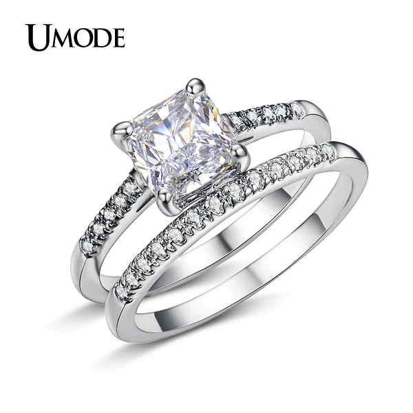 Square Cubic Zirconia Bridal Set Princess Cut CZ Jewelry Engagement Wedding Band Rings Set for Women