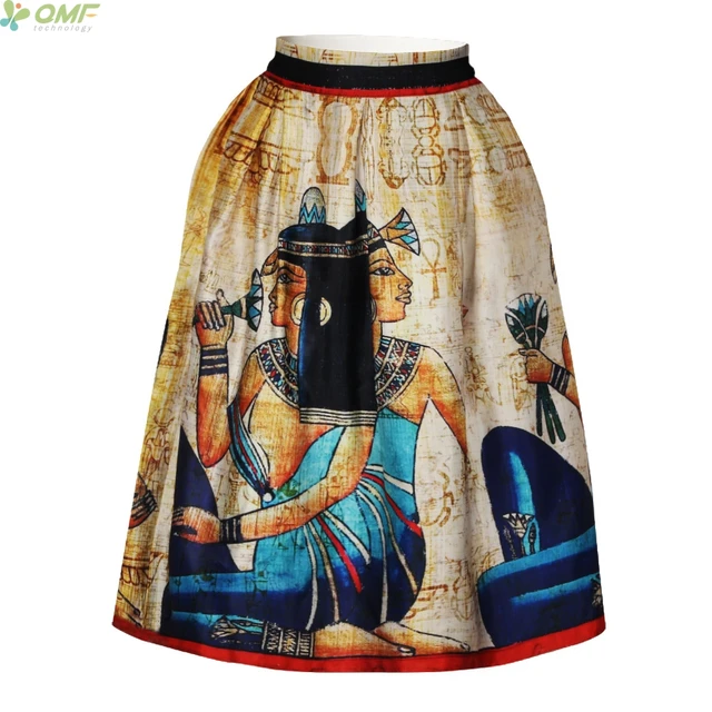 Wall Art Egyptian Papyrus Print Women Skirts Pharaoh Horus Isis And Maat Painting Vintage Midi
