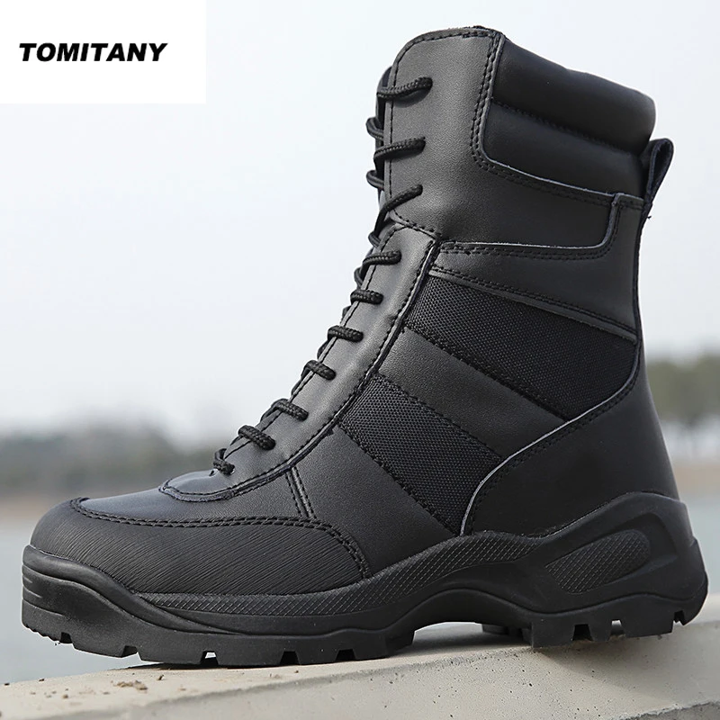 Military Tactical Combat Boots Men Leather Waterproof Black Camping Trekking Outdoor Shoe Man