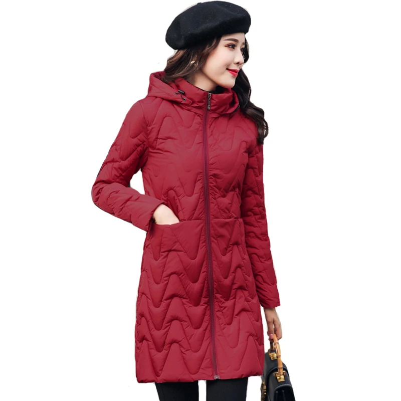Зимняя женская куртка, однотонная, тонкая, с капюшоном, с хлопковой подкладкой, Женское пальто, длинная верхняя одежда, Женская парка, Mujer Invierno