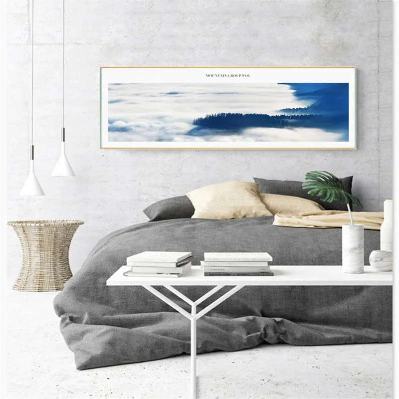 

HAOCHU New Chinese Style Canvas Printing Large Picture Fog Scenery Peak Personality Home Bedside Decorative Painting Poster Art