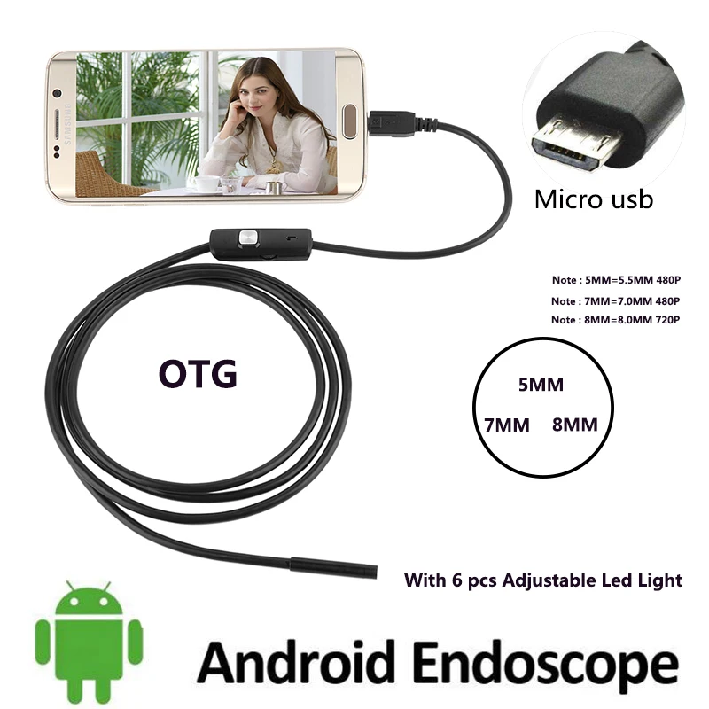 Кабель для эндоскопа 7 мм 5 480 P 2 м 8 720 1 гибкая камера Mirco Usb Android Бороскоп трубка