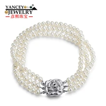 YANCEY натуральный 4-5 мм белый в форме яркий свет пресноводный жемчуг браслет, с 3 рядами S925 Серебряные модные браслеты