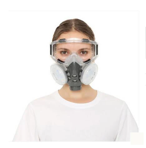 Koop Dust Chemische Arbeid Respirator + Transparant fog Goggle Masker Beschermende Adem Filter Cutton Industriële PM2.5 Schilderen Spuiten