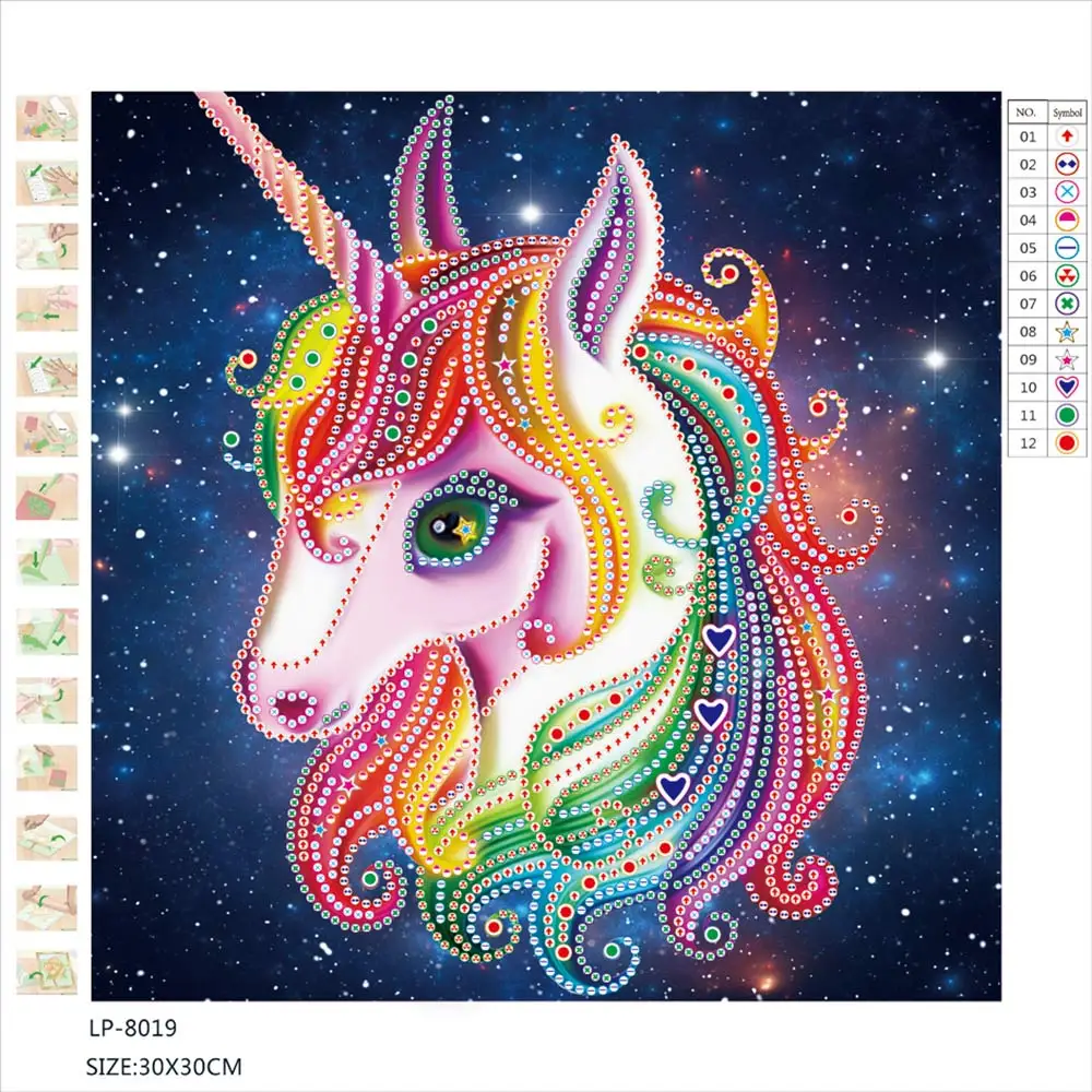 

Cartoon Unicorn Moge Diamond Painting Partial Round Animal New DIY Sticking Drill Cross Embroidery 5D simple Home Decoration