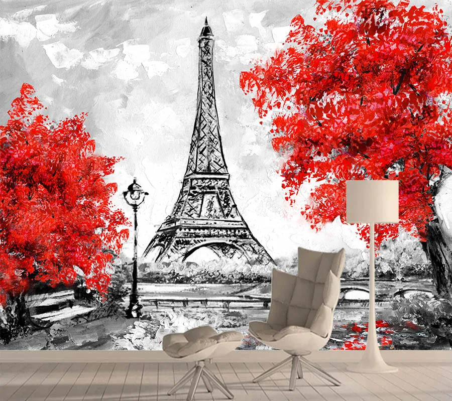 3d фотообои обои для стен домашний декор для 3 d гостиной ТВ обои Papel де Parede Париж Эйфелева башня кленовый лист
