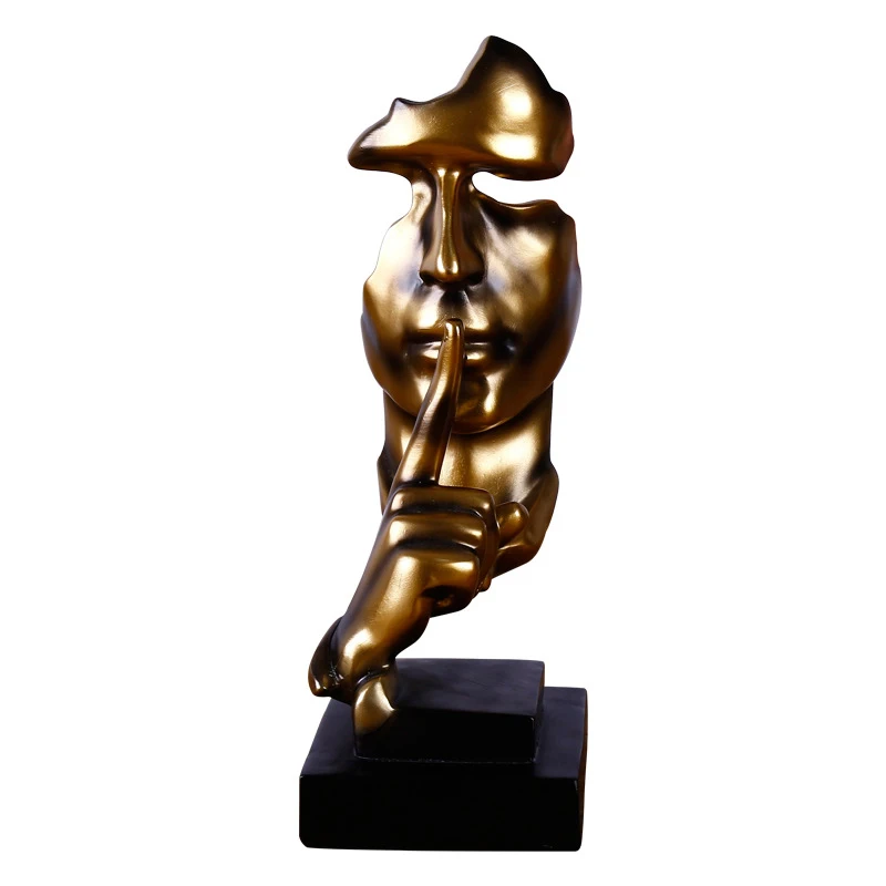 

Creative Statue Silence Is Gold Modern Resin Craft Art Ornament Abstract Statue Miniature Desktop Home Decoration Birthday Gifts