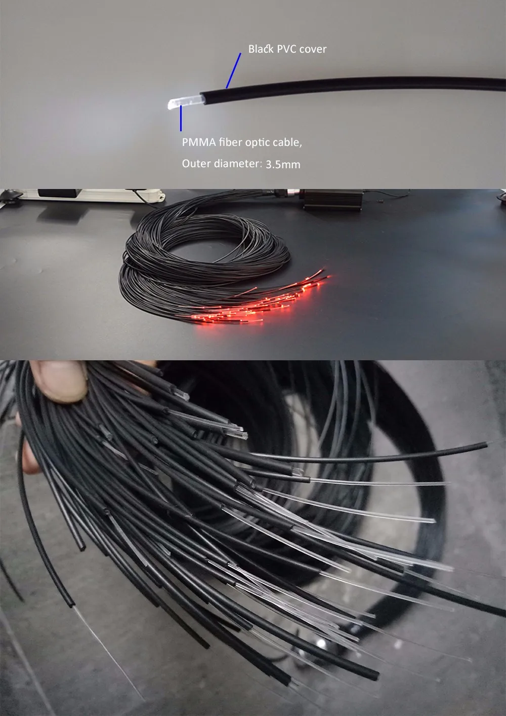 700mroll High quality 3.5mm sauna end emitting optical fiber cable with black pvc coating suitable for all light engine using (4)