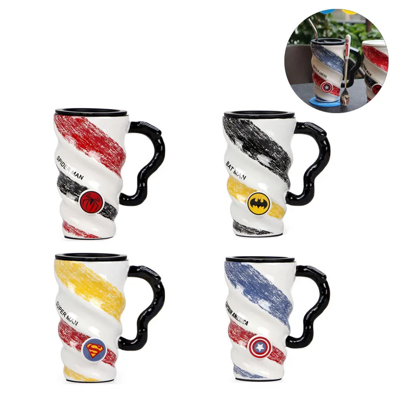 

hot sale 550ML Ceramic hero game travel tea mug portable handle milk straw cup Creative league water bottles union coffee set