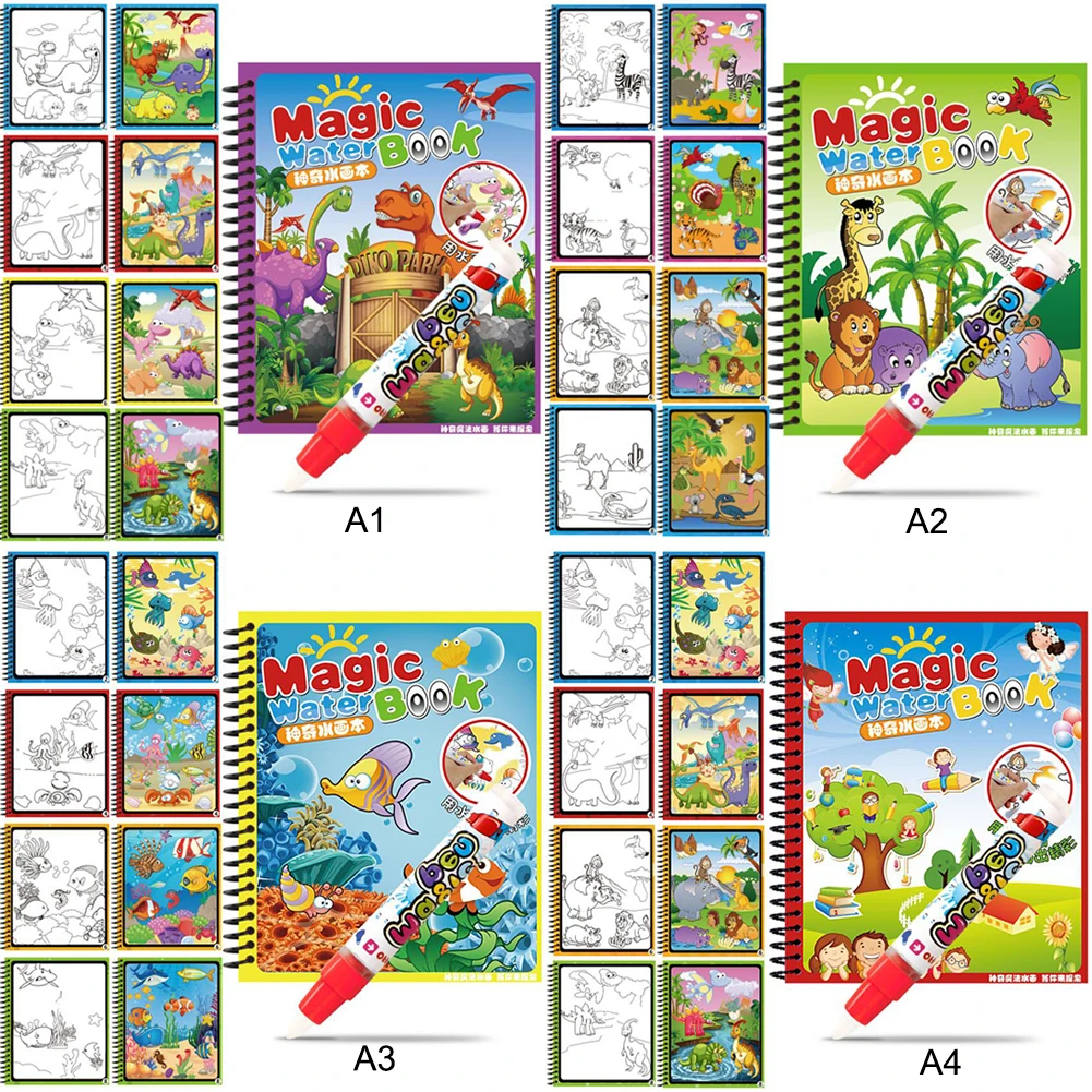 Волшебная раскраска детские развивающие акварель книга с ручка для рисования, игрушки, краска для граффити заполнения Детский рисунок картона