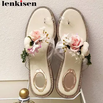 

Lenkisen Hollywood movie stars flowers decoration pretty girls vocation ocean flip-flops rivetd decoration outside slippers L02