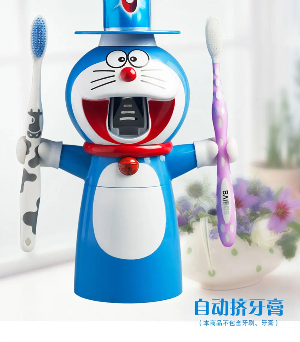 Doraemon Прекрасный автоматический Зубная паста экструдер мультфильм мыть костюм Детская зубная щетка стойки всасывания стены зубная паста экструдер