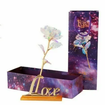 

Romantic Galaxy Rose Flower with Love Base Stand Gift For Friends Valentines Birthdays Wedding Anniversary Mother's day
