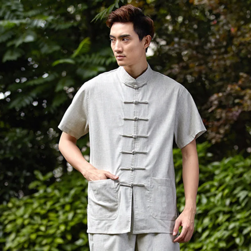 New Arrival Chinese Men Kung Fu Shirt Short Sleeve Kung Fu Cotton Linen