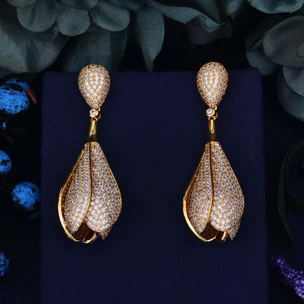 

GODKI 56mm Luxury Tulip Flower Trendy Micro Cubic Zirconia Naija Wedding Party Earring Fashion Jewelry for Women