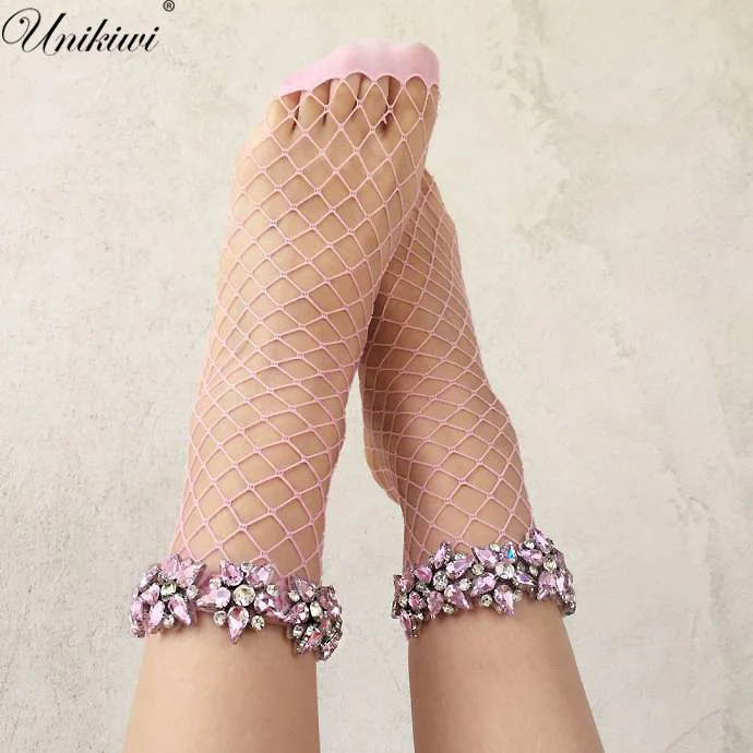 

5 Colors.Women's Harajuku Colorful Glitter Five-pointed Star Rhinestone Fishnet Socks.Sexy Lady Mesh Nets Stars Ankle Socks Sox