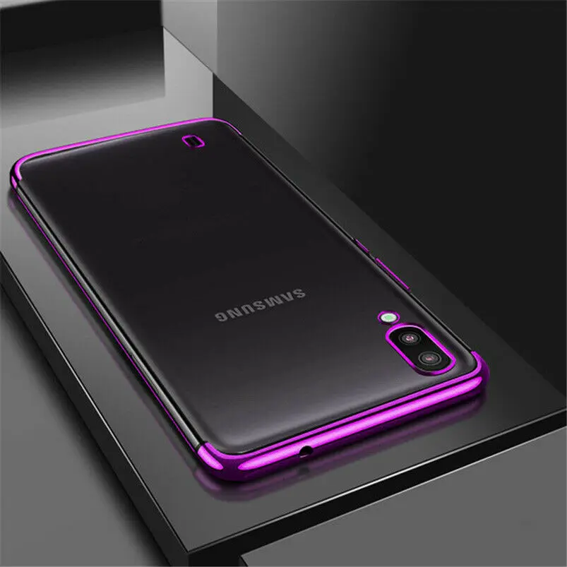 Purple Для samsung Galaxy A70 A50 A40 S A30 A20 A10 M30 M20 M10 мягкий прозрачный чехол с металлическим эффектом для S10E S10 плюс A6 J4 J6 A750 A9 S чехол - Цвет: Purple
