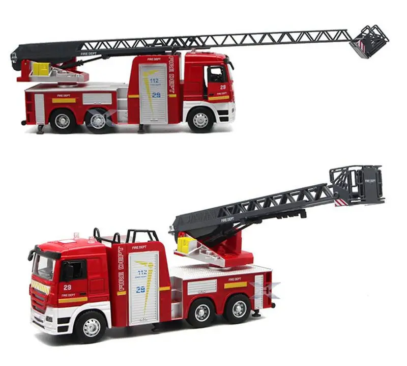 [Забавный] 1:32 подъемная лестница пожарная игрушка пожарный открытый дверной светильник и звуковая модель автомобиля из сплава детский подарок дорожная игрушка