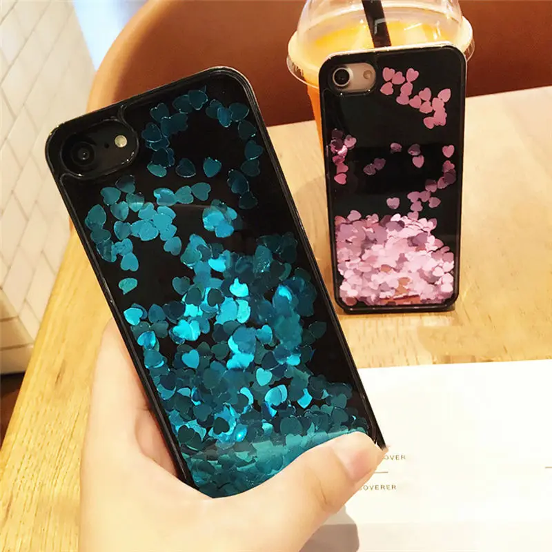 

For iPhone 5S 6 6S 7 8 Plus X Case Luxury Bling Liquid Quicksand Love Sequins Back Cover Phone Cases for iPhone 7 Case Glitter