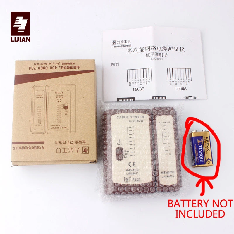 

LIJIAN High Quality Professional Network Cable Tester RJ45 RJ11 RJ12 CAT5 UTP LAN Cable Tester Networking Tool Wholesale Retail
