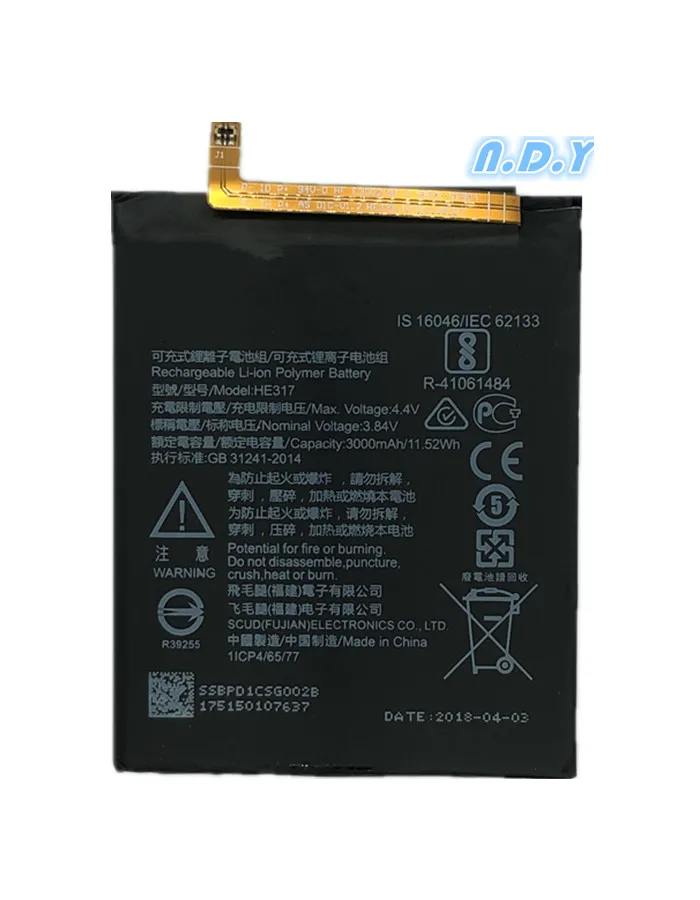 

Original HE317 3000mAh Battery For Nokia 6 nokia6 N6 TA-1000 TA-1003 TA-1021 TA-1025 TA-1033 TA-1039 HE 317 Batteries Bateria