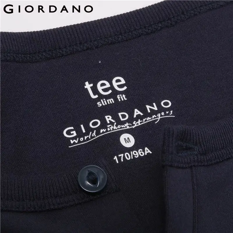 Giordano/мужская футболка однотонная хлопковая с длинным рукавом и круглым вырезом