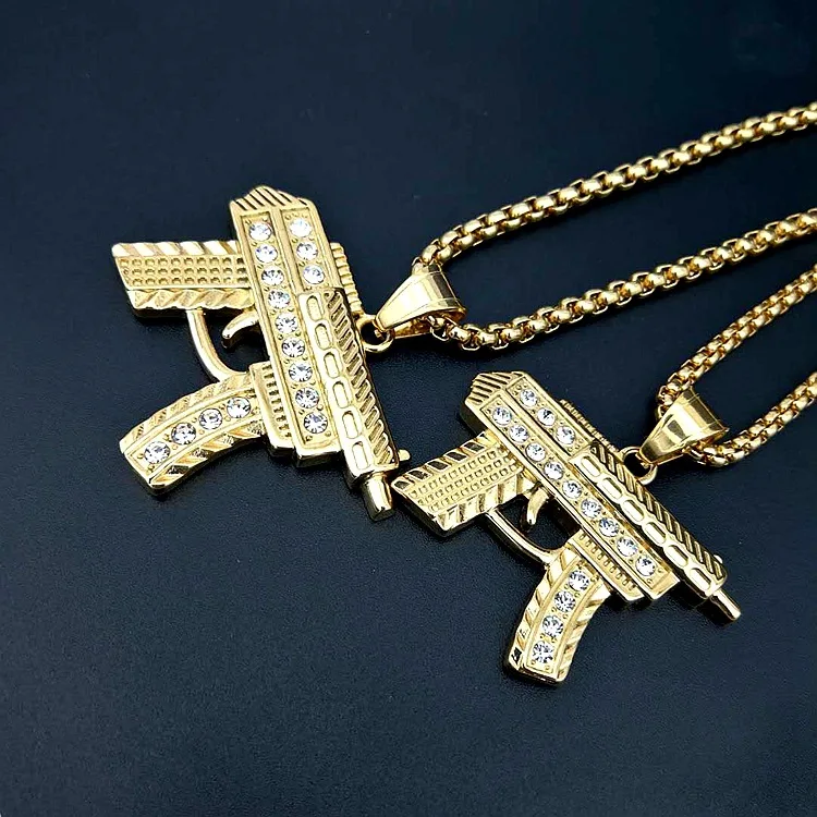 Buy Hip hop New Man Uzi Gun Pendant Necklace Stainless