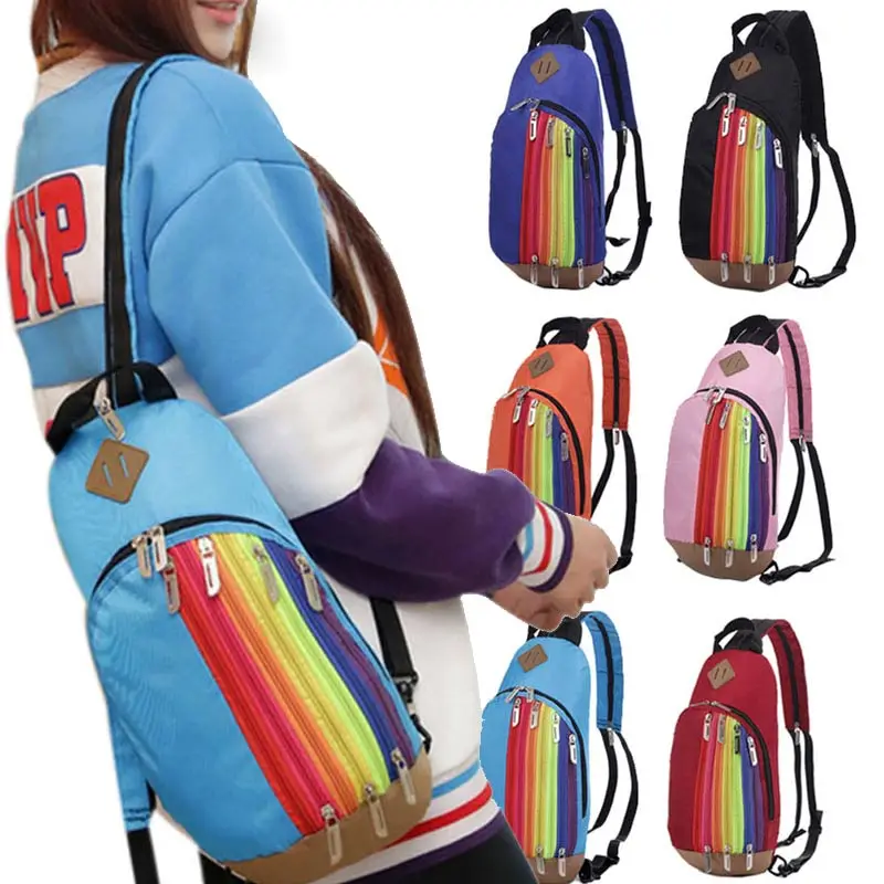 2016 Nylon Rainbow Pattern Chest Bags Casual 2 in 1 Functional Shoulder Bag Backpack Belt Bag
