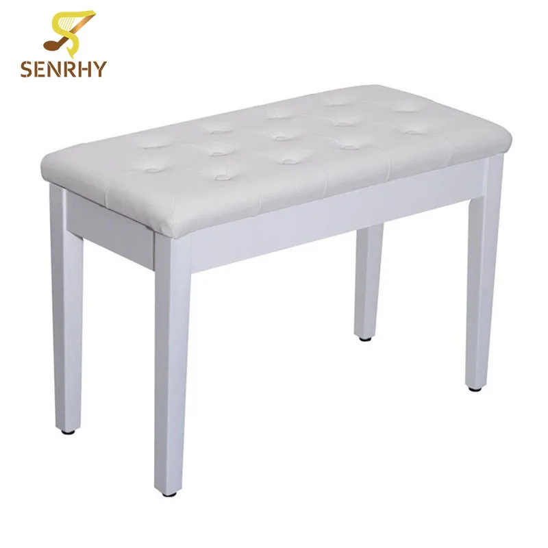 

SENRHY White Ebony Wood Leather Piano Bench Padded Piano Keyboard Seat Storage Double Duet Leather Wood Pianos Stool Chair Bench