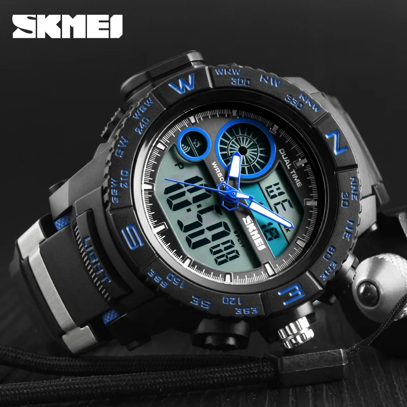 SKMEI Men Quartz Watch Dual Display Digital Man Sport Watches 2 Time Waterproof 12/24 Hour Outdoor Fashion Clock Wristwatch 1332