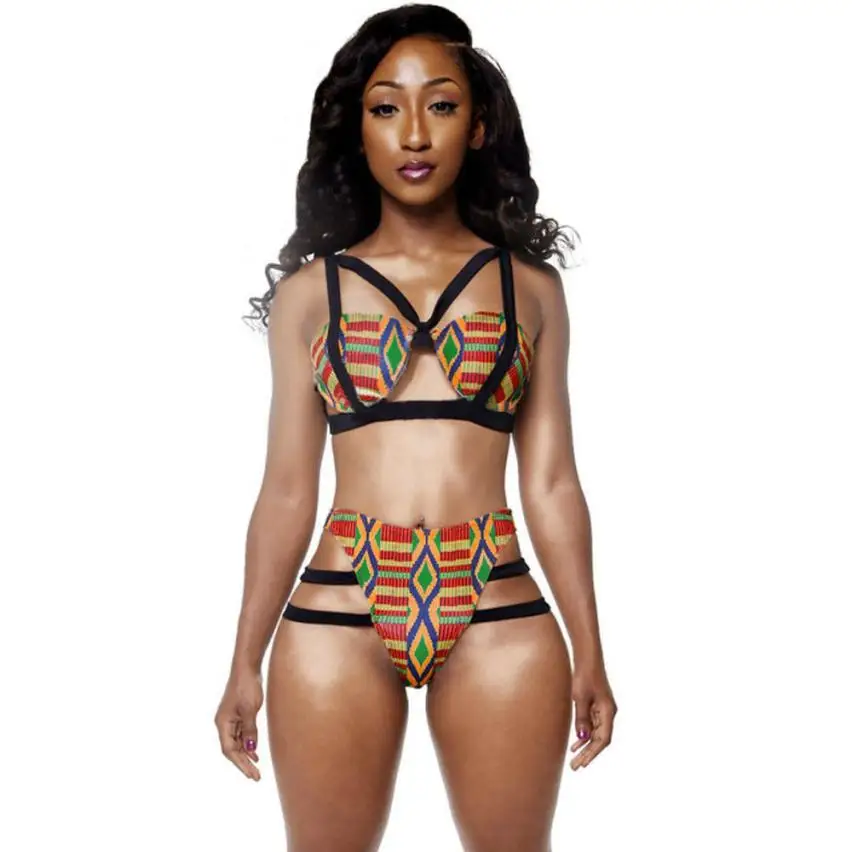 

New Style Womens African Print Inspired Two Piece Bathing Suit Swimwear Bikinis Popular Sensual Pretty Swimming Suit Swimwears