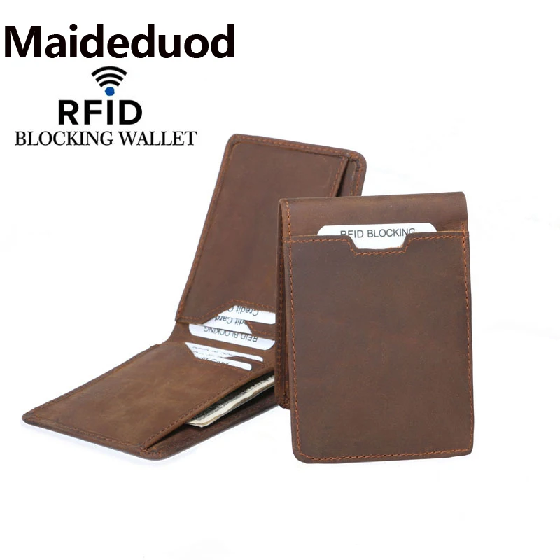 

Maideduod New Men Wallet Minimalist Wallets Genuine Leather Slim RFID Blocking Card Wallet Men's Card Holder Free Shipping