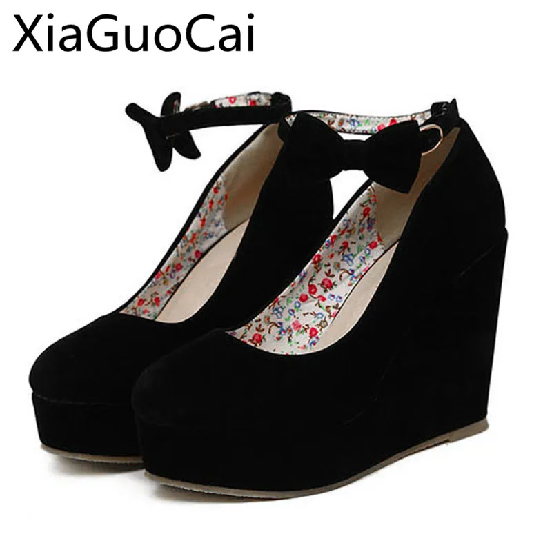 

Wedges High Heels Women Pumps Platform Butterfly-knot Round Toe Female Spring and Autumn Wedges Boots Pumps High Heels Shoes