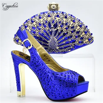 

Amazing blue lady high heel sandal shoes and evening bag set perfect matching for evening dress XY12 heel height 12CM
