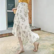 Alien Kitty летняя элегантная юбка рыбий хвост Женская высокая талия шифон Цветочные Асимметричные Длинные юбки Feminino Faldas Saias Jupe