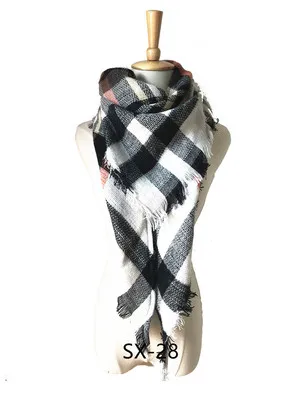 Дизайн Цветной клетчатый шарф Треугольная шаль для женщин роскошный модный зимний теплый шарф кашемировый шарф шарфы - Цвет: 20
