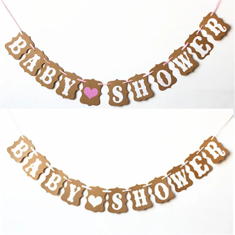 Baby shower kraft paper pull the banner of full moon birthday party decorated string flags | Дом и сад