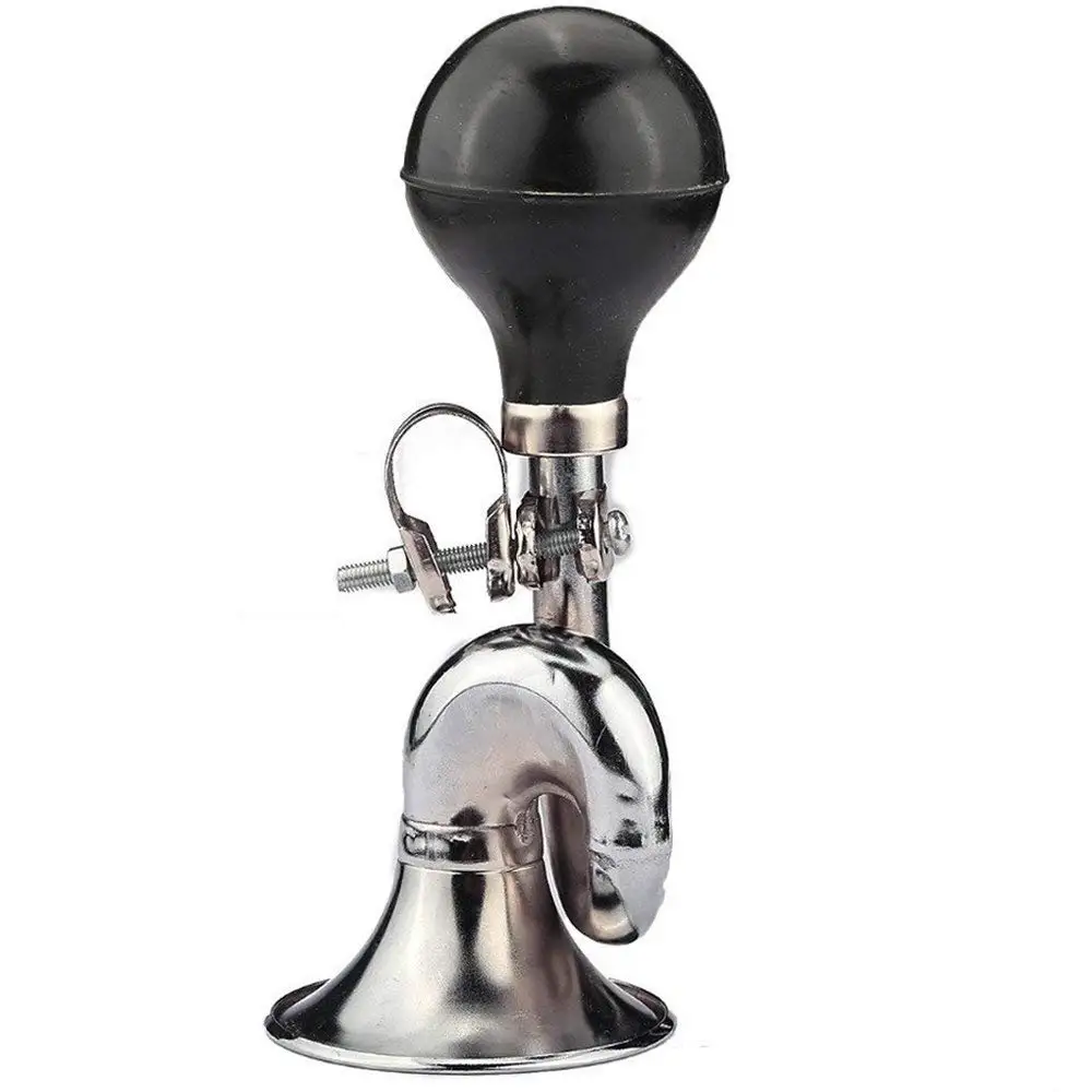 Bicycle Bell Bugle Horn Chrome w/ Black Bulb Handlebar Mount Vintage