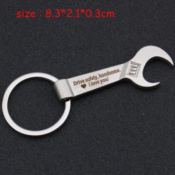 

Lettering Wrench Bottle Opener Keychain Engraved Drive Safely Handsome I Love You For Lovers' Boyfriend Husband Fashion Gift