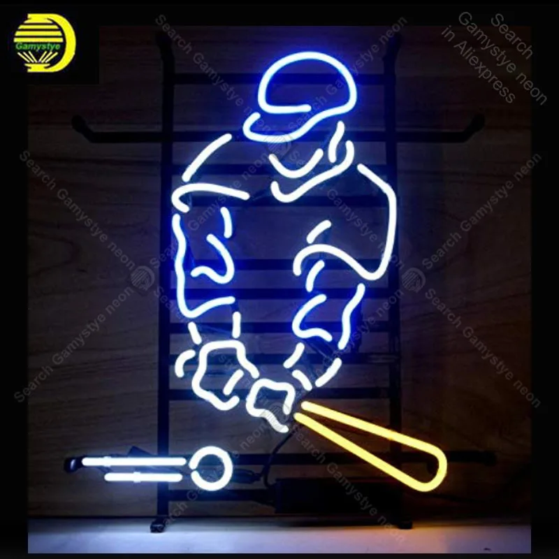 

Neon Sign for Baseball Sport Man Pub game room Real Glass Tube Neon Bulb Signboard decorate Handcraft sign Light up sign lampara