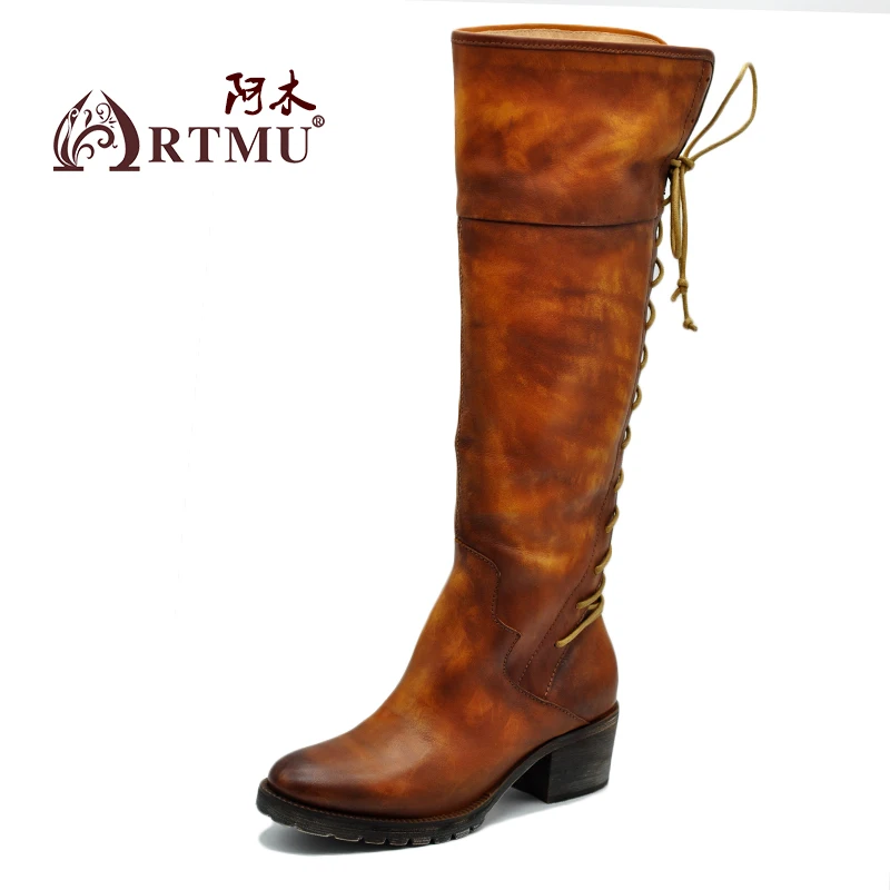 

Discount Winter Womens Over The Knee Boots  Genuine Leather Slim Long Boots Designer Coffee Handmade High Heel Boots For Ladies
