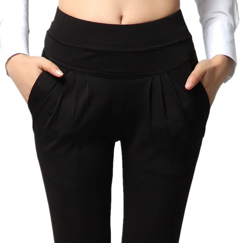 Women High Waist Harem Pants Summer Plus Size Loose Classic Trousers Female Polyester Solid Black Cargo Pants Women 2 Color