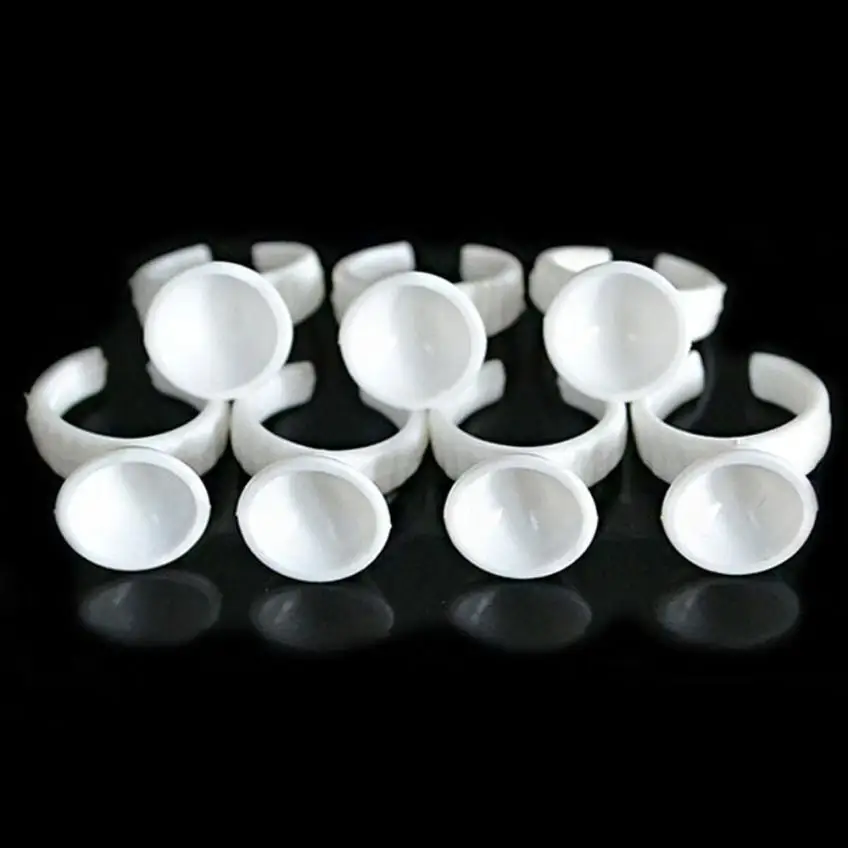 

Beauty 100 pcs/1Set Adhesive Eyelash Pallet Holder Set Disposable Glue Holder Ring Pallet for Eyelash Extension Tattoo Pigment19