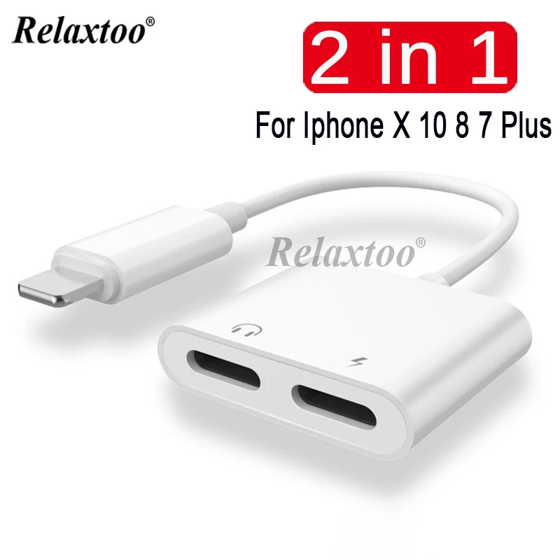 Goedkoop Plastic Audio Kabel Adapter Voor iPhone X 7 8 plus 10 Oortelefoon Kabel Voor Lighnting Tot 3.5mm 65mm 2 in 1 Hoofdtelefoon Aux Kabels Jack