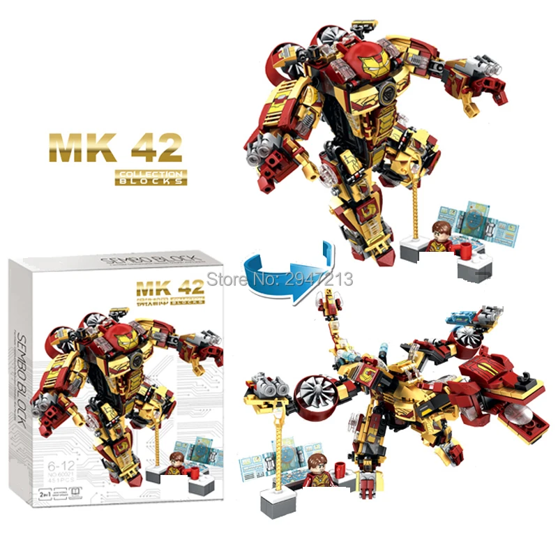 

hot sembo block Marvel Super Heroes Avenger Iron Man figure MK42 Deformable Dragon robot Building blocks Toys for children gift