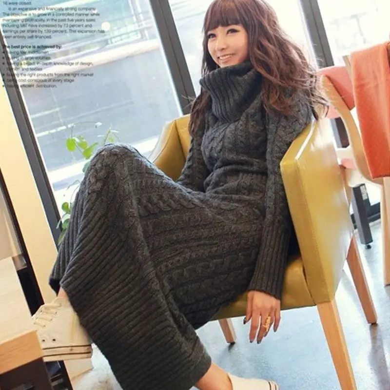 Одежда фабрика прямой группы корейских свай вязаный обтягивающий свитер водолазка воротник платье длинный твист