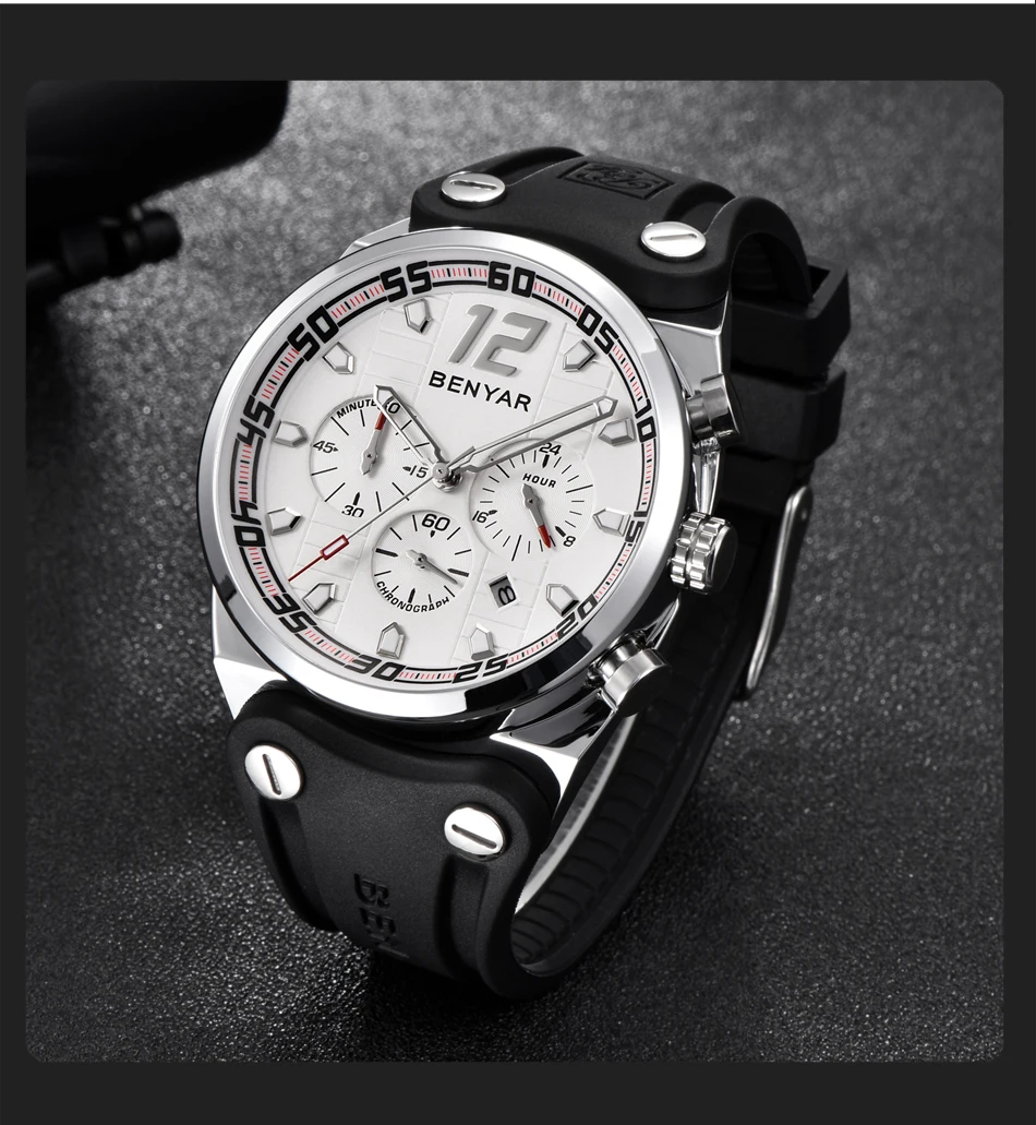 Новые BENYAR модные хронограф спортивные мужские часы лучший бренд класса люкс силиконовые кварцевые военные часы Relogio Masculino
