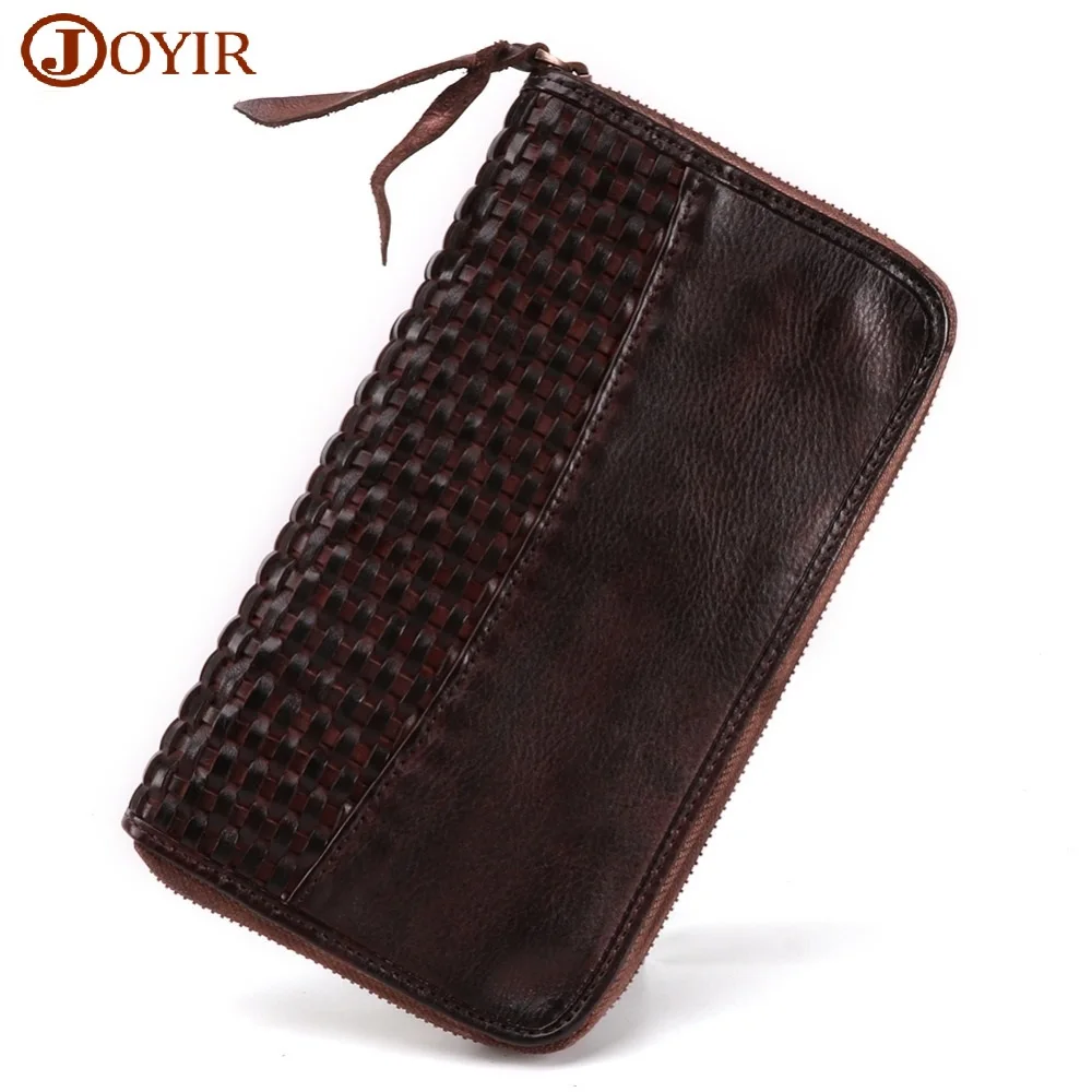 

High Quality Genuine Leather Men Wallets Vintage Business Purse Handmade Knitting Cow Leather Clutch Fashion Casual Male Bags