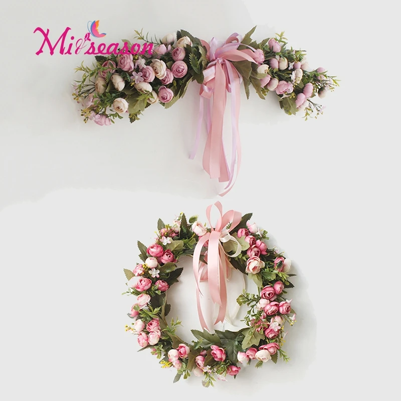 Rose Peony Artificial Flowers Garland European Lintel Wall Decorative Flower Door Wreath For Wedding Home Christmas Decoration