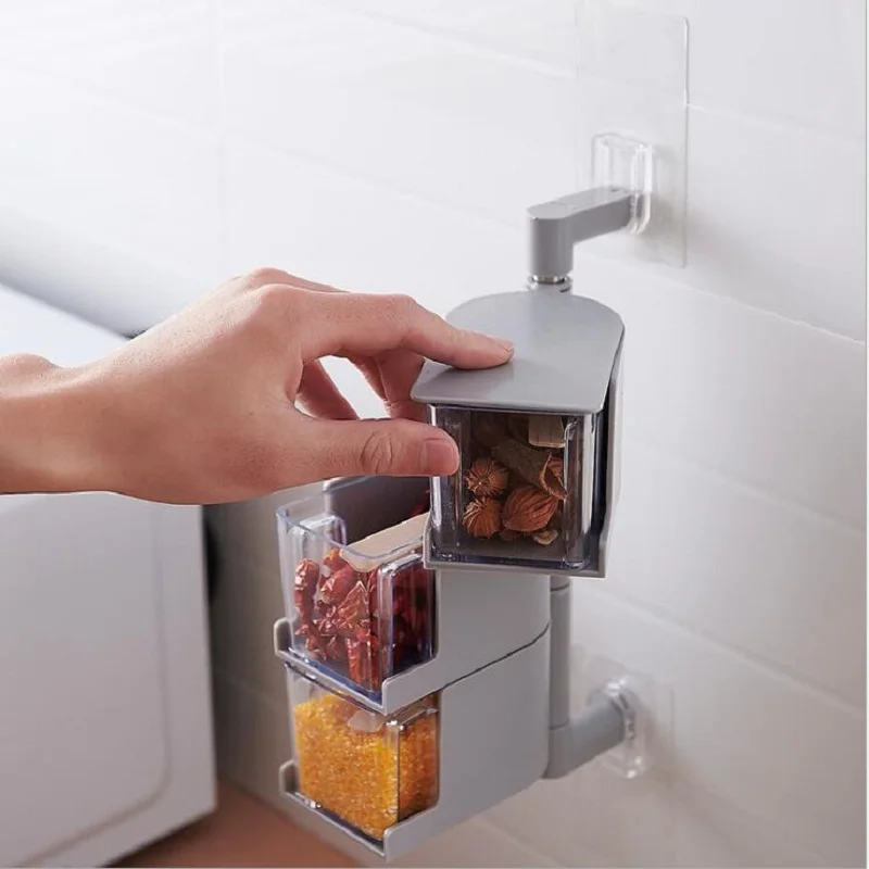 

Sticking type hanging rotary condiment box New Seasoning Box Spices Storager Wall Hanging Rotating Kitchen Organization Tools